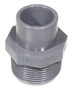 Überg-Nippel 32A x 1 1/4"A  PVC mit Achtkant